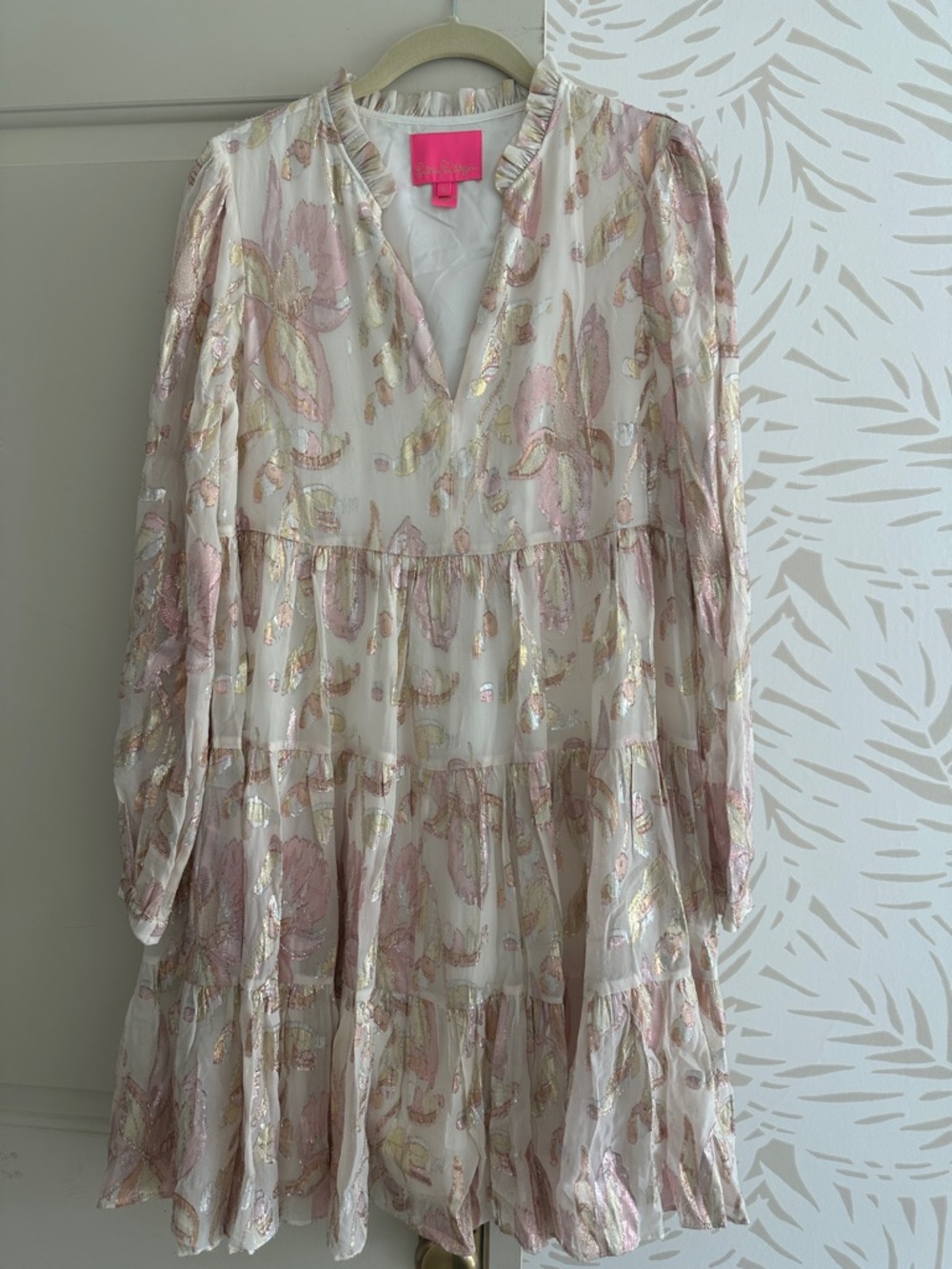 Lilly Pulitzer Tiered Metallic Floral Mini Dress - Pink & Gold